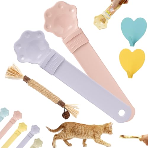 Happy Spoon for Cats, Happy Spoon Cat Treat Feeder, Cat Strip Happy Spoon, Multi Functional Cat Wet Treat Squeeze Treat Spoon, Claw Shape Cat Happy Spoon for Wet Food, Anti-overflow (2PCS-F) von DINNIWIKL