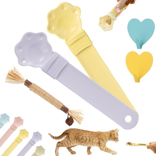 Happy Spoon for Cats, Happy Spoon Cat Treat Feeder, Cat Strip Happy Spoon, Multi Functional Cat Wet Treat Squeeze Treat Spoon, Claw Shape Cat Happy Spoon for Wet Food, Anti-overflow (2PCS-G) von DINNIWIKL