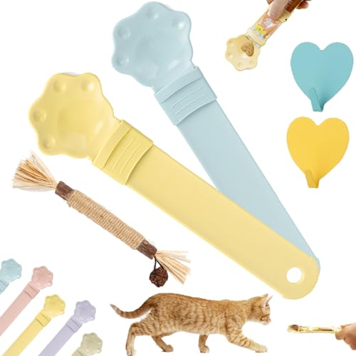 Happy Spoon for Cats, Happy Spoon Cat Treat Feeder, Cat Strip Happy Spoon, Multi Functional Cat Wet Treat Squeeze Treat Spoon, Claw Shape Cat Happy Spoon for Wet Food, Anti-overflow (2PCS-J) von DINNIWIKL