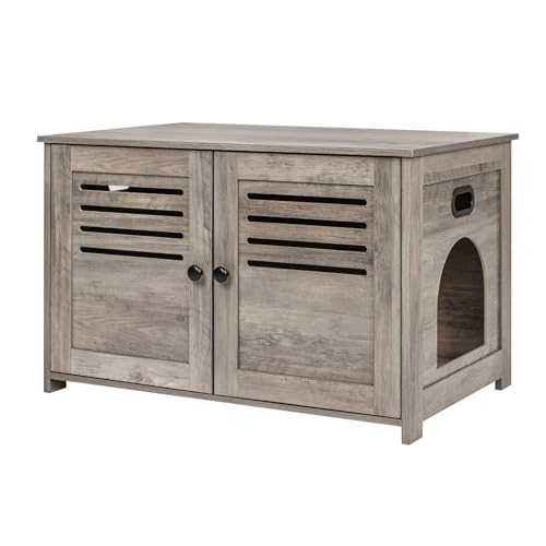 DINZI LVJ Katzentoilette, Katzentoilette mit Lamellentüren, Eingang kann auf der linken oder rechten Seite sein, 80 cm lang, versteckter Waschraum für die meisten Katzentoiletten, Katzenmöbel Schrank, DINZI LVJ Katzentoilette, Katzentoilette mit Lamellentüren, Eingang kann auf der linken oder rechten Seite sein, 80 cm lang, versteckter Waschraum für die meisten Katzentoiletten, Katzenmöbel Schrank, von DINZI LVJ