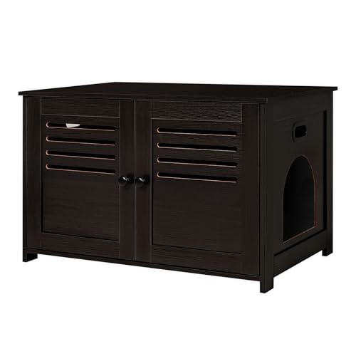 DINZI LVJ Katzentoilette, Katzentoilette mit Lamellentüren, Eingang kann links oder rechts sein, 80 cm lang, versteckter Waschraum für die meisten Katzentoiletten, Katzenmöbel, Schrank, Espresso DINZI LVJ Katzentoilette, Katzentoilette mit Lamellentüren, Eingang kann links oder rechts sein, 80 cm lang, versteckter Waschraum für die meisten Katzentoiletten, Katzenmöbel, Schrank, Espresso von DINZI LVJ