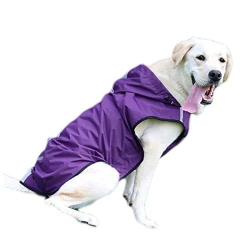Hunderegenmantel, Regenjacken Für Hunde Mit Kapuze, Regenbeständiger Atmungsaktiver Haustierjacke Mit Sicheren Reflektierenden Streifen Für Kleine, Mittelgroße Und Große Hunde- Purple|| L von DIOB