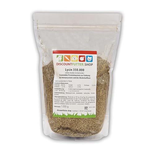 discountfutter.shop - Lysin 350.000 (Pulver) - 1 kg | hochwertige Aminosäure Lysin fürs Pferd | Muskelaufbau, Immunsystem und Abwehr stärken | Ohne Getreide und Zuckerzusatz von DISCOUNTFUTTER.SHOP