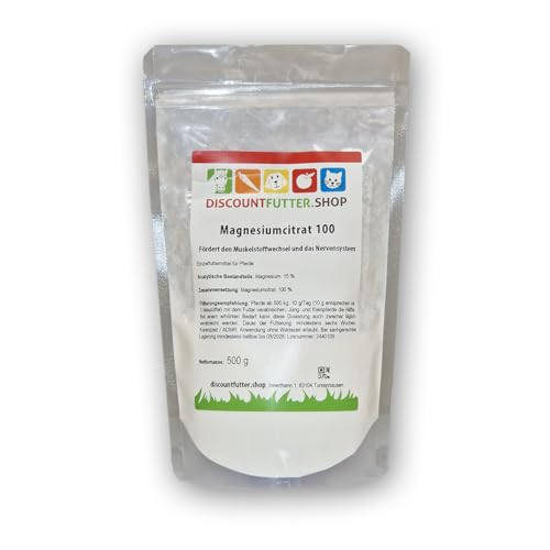 discountfutter.shop | Magnesiumcitrat 100 (Pulver) 500 Gramm | ohne Getreide Zuckerzusatz - Magnesium für Pferde | unterstützt Nerven-, Energie- und Muskelstoffwechsel von discountfutter.shop