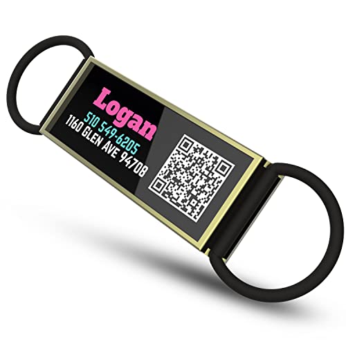 QR Code Hundemarke Personalisiert,DISONTAG Edelstahl Pet Id Tag Halsbandschmuck FüR Mittlerer Bis GroßEr Hund,Flexibler Als Hundemarke Mit Gravur,Stille Gleiten-Rechteckig Breite 23mm(Schwarz) von DISONTAG