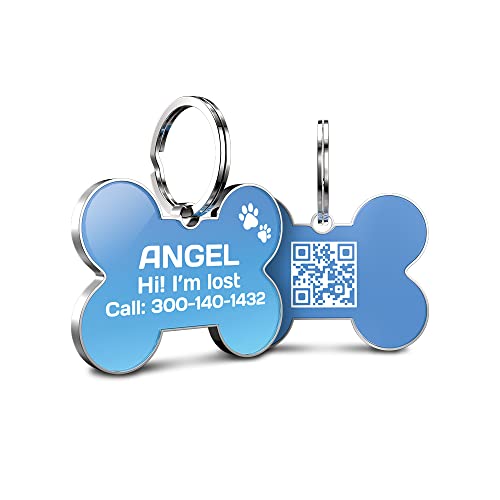 DISONTAG Hundemarke Personalisiert mit QR Code,28 * 42mm 2 Seiten Dog Id Tag mit SchlüSselring für Hundehalsband,Leichter zu Lesen als Gravur– Online|Modifizierbar|Colourful(Knochen) von DISONTAG