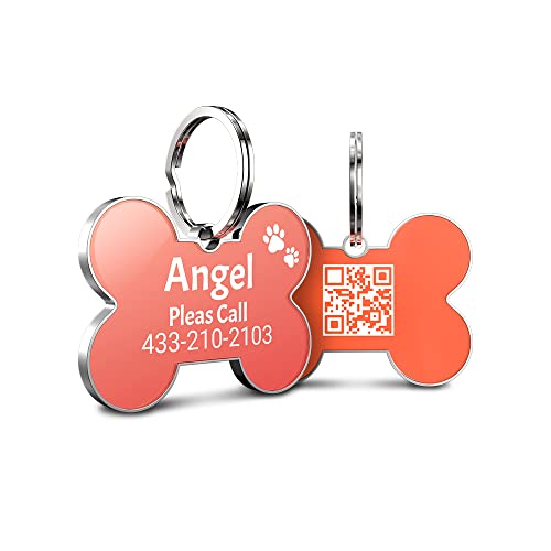 DISONTAG Hundemarke Personalisiert mit QR Code,28 * 42mm 2 Seiten Dog Id Tag mit SchlüSselring für Hundehalsband,Leichter zu Lesen als Gravur– Online|Modifizierbar|Colourful(Knochen) von DISONTAG