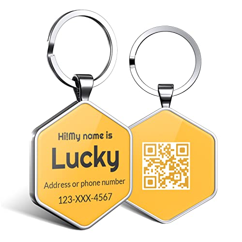 DISONTAG Hundemarke Personalisiert mit QR Code,32 mm 2 Seiten Dog Id Tag mit SchlüSselring für Hundehalsband,Leichter zu Lesen als Gravur– Online|Modifizierbar|Colourful(Hexagon) von DISONTAG