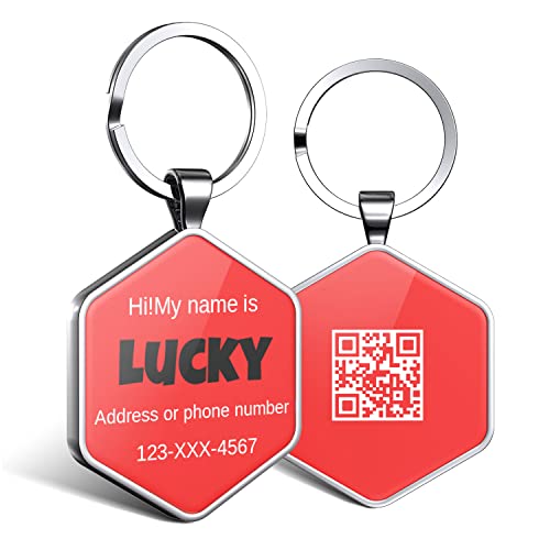 DISONTAG Hundemarke Personalisiert mit QR Code,32 mm 2 Seiten Dog Id Tag mit SchlüSselring für Hundehalsband ,Leichter zu Lesen als Gravur– Online|Modifizierbar|Colourful(Hexagon) von DISONTAG