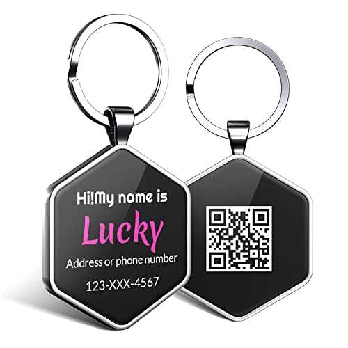 DISONTAG Hundemarke Personalisiert mit QR Code,32 mm 2 Seiten Dog Id Tag mit SchlüSselring für Hundehalsband,Leichter zu Lesen als Gravur– Online|Modifizierbar|Colourful(Hexagon) von DISONTAG