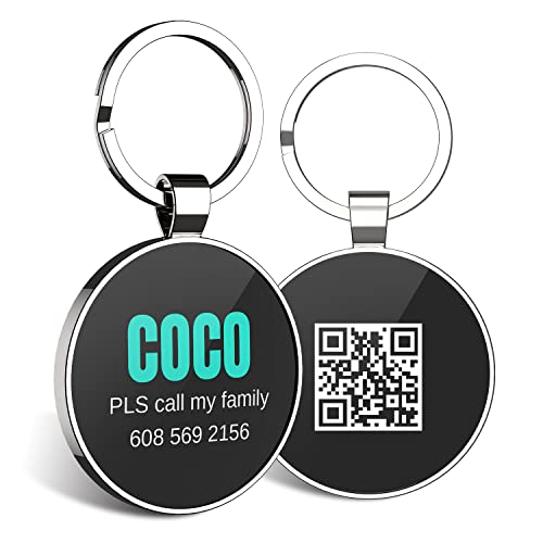 DISONTAG Hundemarke Personalisiert mit QR Code,32 mm 2 Seiten Dog Id Tag mit SchlüSselring für Hundehalsband,Leichter zu Lesen als Gravur– Online|Modifizierbar|Colourful(Runden) von DISONTAG