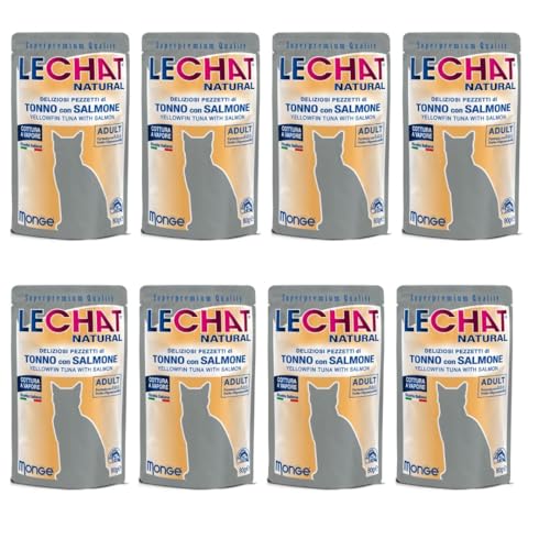 Nassfutter für Katzen, Thunfisch mit Lachs, 8 Beutel à 80 g, Nassfutter für ausgewachsene Katzen, gedämpft, Ergänzungsfuttermittel Nassfutter für Katzen, Thunfisch mit Lachs, 8 Beutel à 80 g, Nassfutter für ausgewachsene Katzen, gedämpft, Ergänzungsfuttermittel von DISTRIBUZIONE 3D