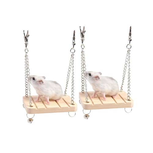 2 Hamsterglocken Schaukel Hängematte Spielzeug Holz Haustier Papagei Hamster Plattform, hängende hölzerne Hängebrücke (Holzfarbe) von DIUKES