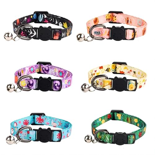 6-teiliges Haustier-Katzenhalsband, verstellbar, niedlicher Druck, Glocke, Katzenhalsband, Nackenband für Jungen und Mädchen, Katzenparty 6-teiliges Haustier-Katzenhalsband, verstellbar, niedlicher Druck, Glocke, Katzenhalsband, Nackenband für Jungen und Mädchen, Katzenparty von DIUKES