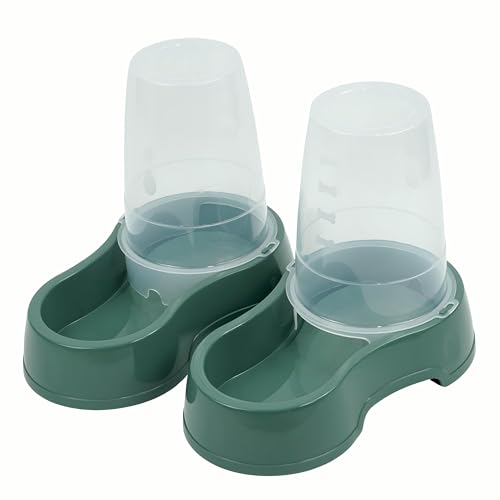 DIVCHI Futter- und Wasserspender für Haustiere - Dual Futterstation für Katzen & kleine Hunde | Transparenter Kunststoff, leicht zu reinigen, auslaufsicher, tragbares Design (Grün) von DIVCHI