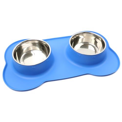 DIVCHI Futternapf für Haustiere und Getränke, Doppelnapf-Set mit Silikonmatte, Tablett für Katzen, Welpen, kleine Hunde, zum Füttern (Blau, XL) von DIVCHI