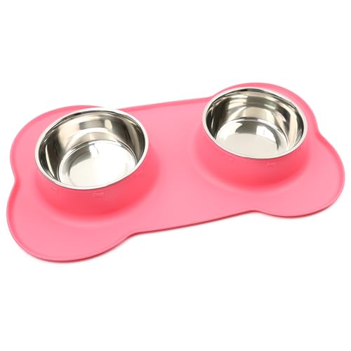 DIVCHI Futternapf für Haustiere und Getränke, Doppelnapf-Set mit Silikonmatte, Tablett für Katzen, Welpen, kleine Hunde, zum Füttern (Rosa, L) von DIVCHI