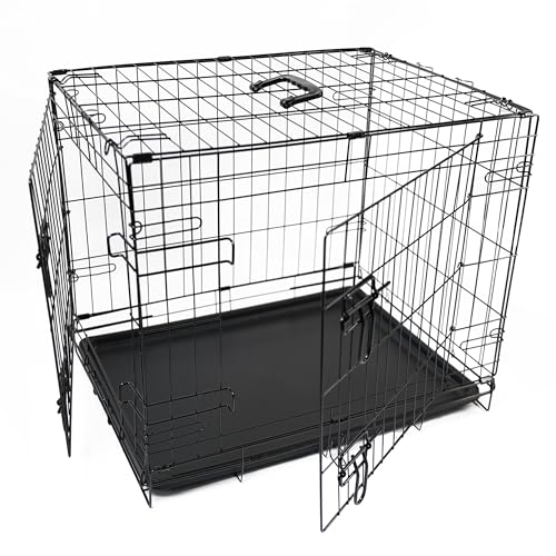 DIVCHI Hundekäfig mit Tablett - Langlebiger, faltbarer Hundekäfig mit Doppeltüren | 2 Türen leicht zu reinigen Abnehmbares Tablett Katzen Haus | Schwarz (61 x 45 x 51) von DIVCHI
