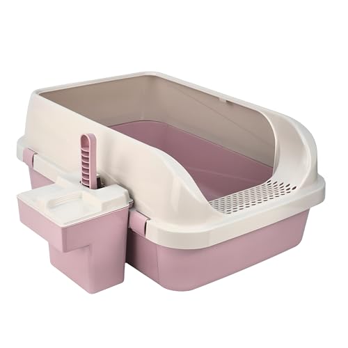 DIVCHI Katzentoilette, Katzentoilette, Kunststoff, offene Oberseite, mit Schaufel und Schaufelbox, abnehmbarer Rand, einfache Reinigung, 57,2 x 41,5 x 24,3 cm, Rosa von DIVCHI