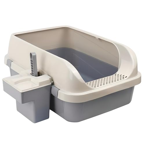 DIVCHI Katzentoilette, Katzentoilette, Kunststoff, offene Oberseite, mit Schaufel und Schaufelbox, abnehmbarer Rand, einfache Reinigung, 57,2 x 41,5 x 24,3 cm (grau) von DIVCHI
