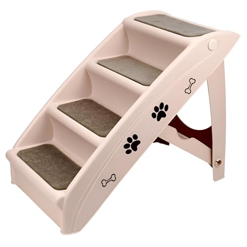 DIVCHI Klappbare Hundetreppe, tragbare Haustiertreppe mit rutschfesten Fußpolstern und weichem Filz, Leichter Haustierleiter, Rampenhocker für Hochbett, Couch und Sofa (Beige) von DIVCHI
