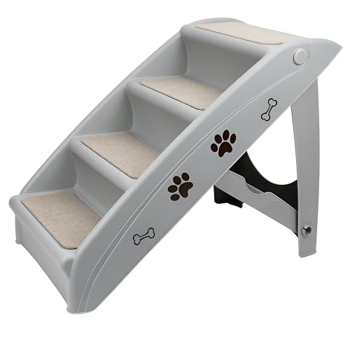 DIVCHI Klappbare Hundetreppe, tragbare Haustiertreppe mit rutschfesten Fußpolstern und weichem Filz, Leichter Haustierleiter, Rampenhocker für Hochbett, Couch und Sofa (Grau) von DIVCHI
