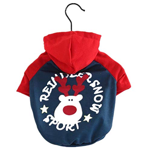 DIVISTAR Weihnachten Haustier Hoodie für kleine Hunde Baumwolle Tuch Atmungsaktiv Kostüm Rot Anzug mit Hut Weihnachten Hirsch Muster von DIVISTAR