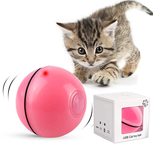 Katzenspielzeug Interaktiv Automatisch Sich Drehender Ball, USB Wiederaufladbares LED Licht Haustier Unterhaltungskugeln für den Innenbereich, Übungsbälle Pet Chaser Spielzeug für Kätzchen (Rosa) von DIWUJI
