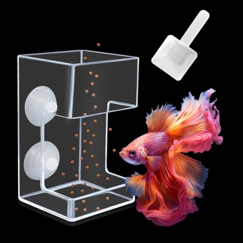 Acryl Betta Fischfutterspender für Aquarium, Quadratischer Fischfutterspender Saugnapf mit 1 Löffel, Transparent Aquarium Feeder Vogelfutterspender Garnelen Feeder Futterring (Quadratisch) von DIYBravo