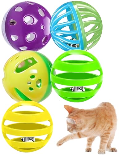 DIYUQISHI 5 bunte Katzenspielzeuge für Kätzchen, starke Kunststoffbälle mit Glöckchen für stundenlangen Spielspaß (Basis-Katzenspielzeug-Set) von DIYUQISHI