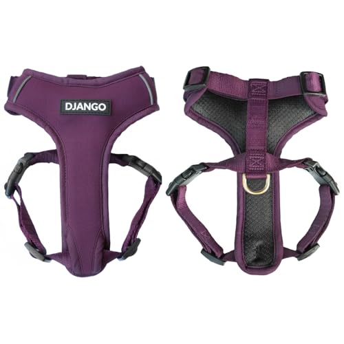 DJANGO Adventure Hundegeschirr, stilvoll, langlebig, Größe M, für Outdoor-Abenteuer und den Alltag, lila (Plum Purple) Neopren, verstellbar, mit reflektierendem Rand, Messing-D-Ring von DJANGO