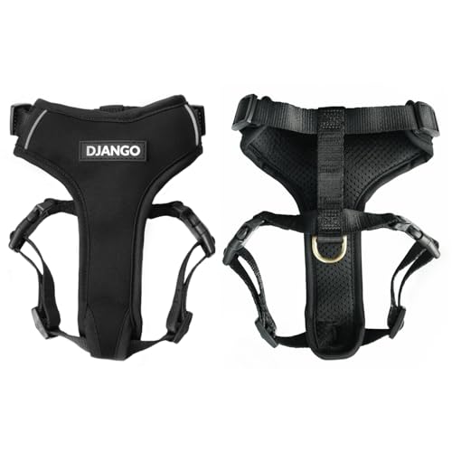 DJANGO Adventure Hundegeschirr - Bequemes, strapazierfähiges und reflektierendes Neopren für Outdoor-Abenteuer den täglichen Gebrauch Verstellbares Design mit soliden Messingbeschlägen (groß, schwarz) DJANGO Adventure Hundegeschirr - Bequemes, strapazierfähiges und reflektierendes Neopren für Outdoor-Abenteuer den täglichen Gebrauch Verstellbares Design mit soliden Messingbeschlägen (groß, schwarz) von DJANGO