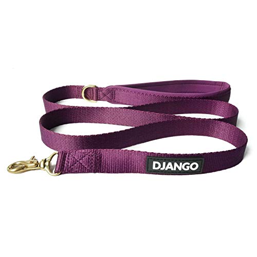 DJANGO Adventure Hundeleine – Starke, bequeme und stilvolle Hundeleine mit massiven Messingbeschlägen und gepolstertem Griff – entworfen für Outdoor-Abenteuer und den täglichen Gebrauch (Pflaumenlila) von DJANGO
