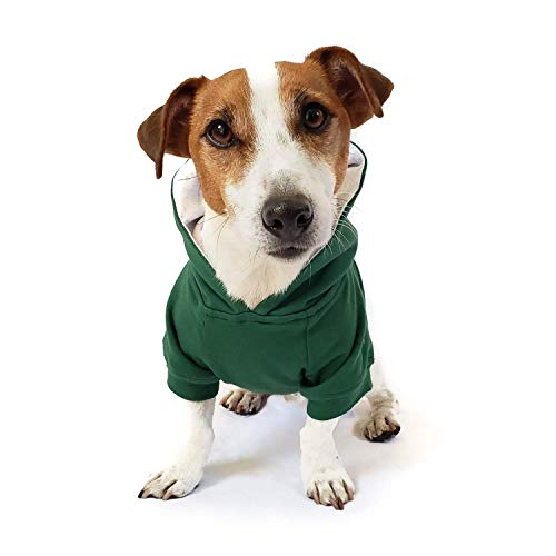 DJANGO Hunde-Kapuzenpullover und super weicher und dehnbarer Pullover, komplett gefüttert mit elastischem Bund, Leinen-Portal, und Gesäßtasche (Waldgrün, klein) von DJANGO