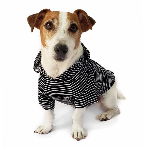 DJANGO Hunde-Kapuzenpullover und super weicher und dehnbarer Pullover mit elastischem Bund und Leinen-Portal (X-Small, Schwarz) von DJANGO