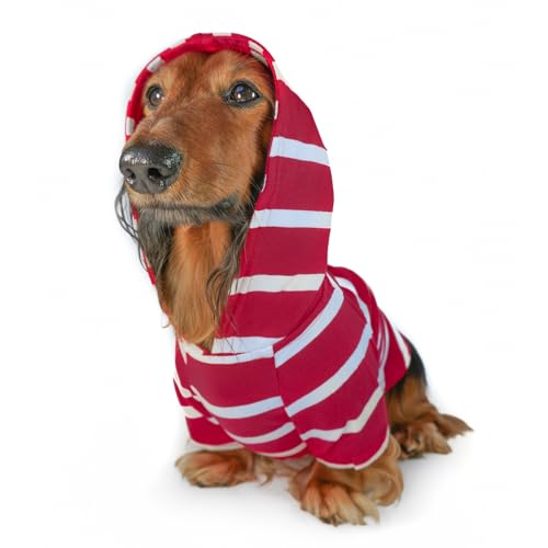 DJANGO Hunde-Kapuzenpullover und superweicher und dehnbarer Pullover mit elastischem Bund und Leinen-Portal, Größe M, Rot von DJANGO