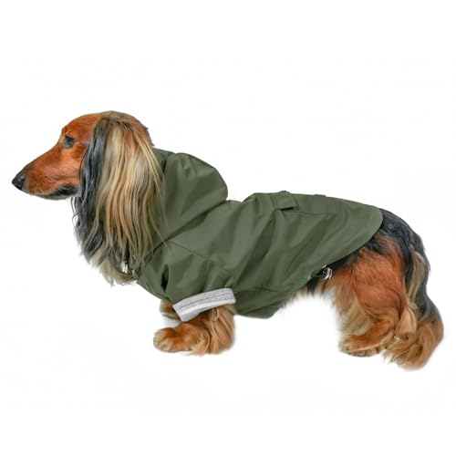 DJANGO Hundejacke und Regenmantel Highland wasserabweisend, winddicht und geschirrfreundlich mit Kapuze Wintermantel und Regenmantel mit verstellbarem Kordelzug und Gunmetal Hardware (Medium, von DJANGO