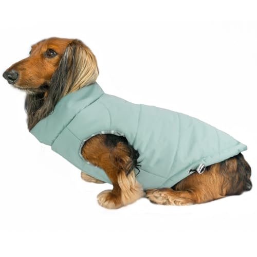 DJANGO Puffer Hundemantel - Warme Winter-Hundejacke & Wasserabweisende, isolierte Pufferweste mit gestreiftem Futter, Geschirrloch, verstellbare Passform für kleine und mittelgroße Hunde, Dackel von DJANGO