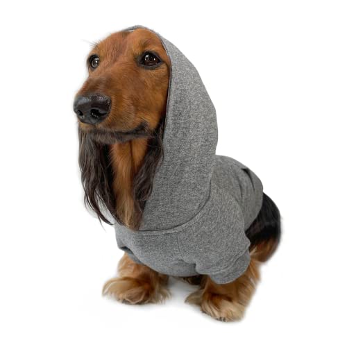 Django Vollständig gefütterter Kapuzenpullover für Hunde – weiche, Dehnbare und gemütliche Sweatshirts für Hunde – Heather Grey Winter-Hundepullover für Dackel und kleine Hunde – Warmer von DJANGO