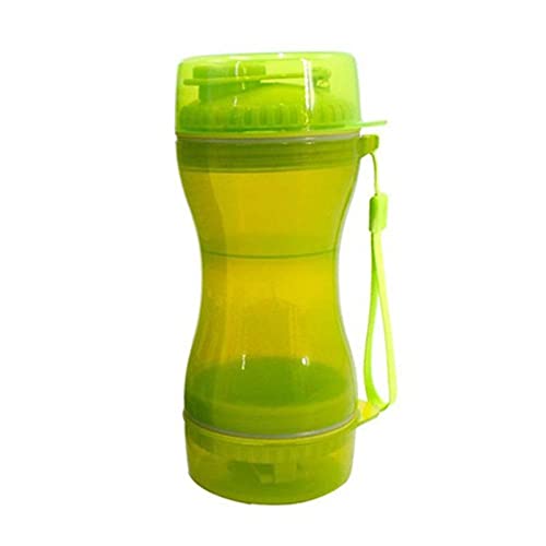 DJDEFK Hunde trinkflasche 2 in 1 tragbare Haustierhund Wasserflasche Lebensmittelbehälter für kleine große Hunde Reisen Trinkschale Outdoor Pet Wasser Dispenser Feeder (Color : Green, Size : L 600ml) von DJDEFK
