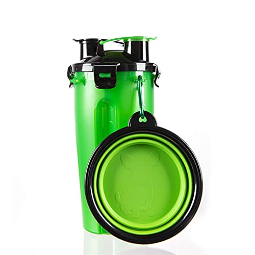 DJDEFK Hunde trinkflasche Tragbarer Hund Wasser und Lebensmittelflasche mit faltender Silikon Pet Bowl Outdoor Hundeförderer Reisehunde Katzen Wasserflasche Fütterungsschalen (Color : Green) von DJDEFK