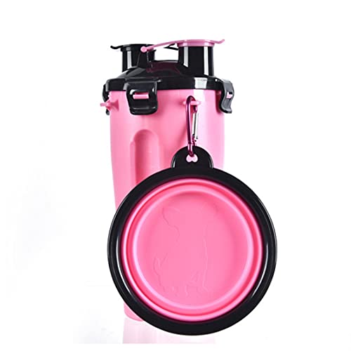 DJDEFK Hunde trinkflasche Tragbarer Hund Wasser und Lebensmittelflasche mit faltender Silikon Pet Bowl Outdoor Hundeförderer Reisehunde Katzen Wasserflasche Fütterungsschalen (Color : Pink) von DJDEFK