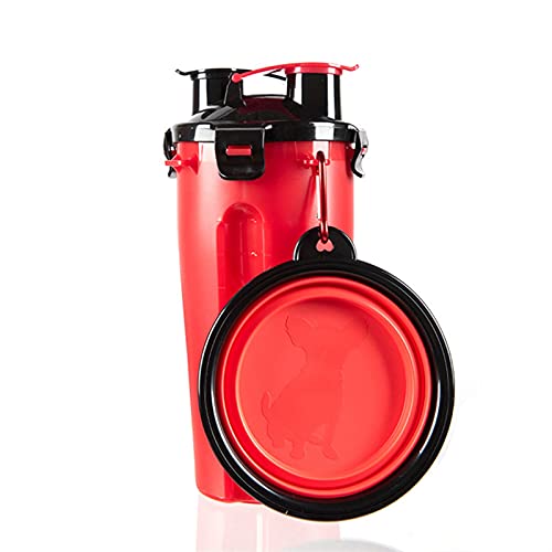 DJDEFK Hunde trinkflasche Tragbarer Hund Wasser und Lebensmittelflasche mit faltender Silikon Pet Bowl Outdoor Hundeförderer Reisehunde Katzen Wasserflasche Fütterungsschalen (Color : Red) von DJDEFK
