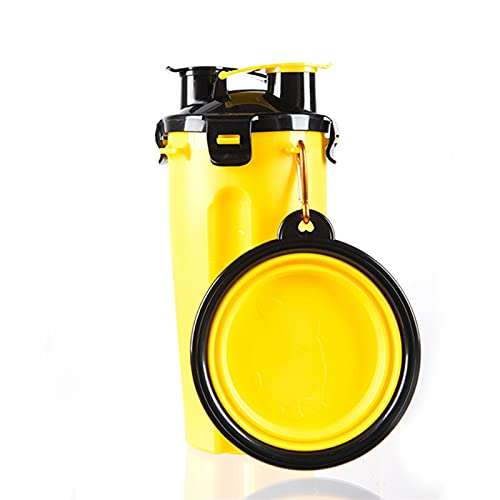 DJDEFK Hunde trinkflasche Tragbarer Hund Wasser und Lebensmittelflasche mit faltender Silikon Pet Bowl Outdoor Hundeförderer Reisehunde Katzen Wasserflasche Fütterungsschalen (Color : Yellow) von DJDEFK