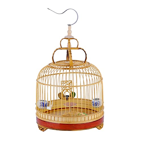 DJING Tragbarer Vogelkäfig, rund, handgefertigt, mit Futterspender, zum Aufhängen, Bambus, für kleine Vögel, Papageien, 56,9 x 32,8 x 30 cm von DJING