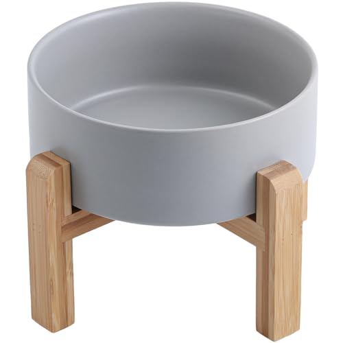 DJJJOOYS Keramik-Hundenapf für mittelgroße und große Rassen, Hundefutter, Wassernapf mit Ständer, 15,2 cm, rutschfest, schwer, 3,6 Tassen, Grau von DJJJOOYS