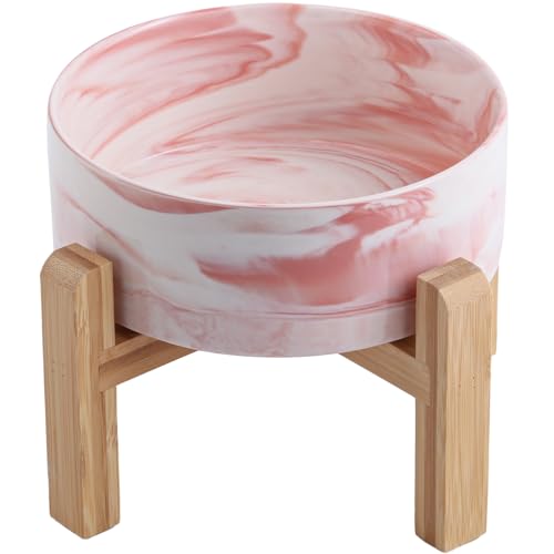 DJJJOOYS Keramik-Hundenapf für mittelgroße und große Rassen, mit Ständer, 15,2 cm, rutschfest, schwer, 9 Tassen, Marmor-Rosa von DJJJOOYS