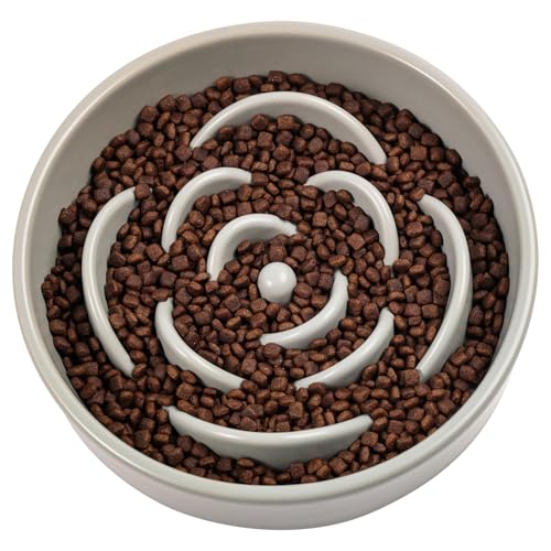 Grauer Keramik-Hundenapf für mittelgroße und große Rassen, 1,5 Tasse, 21 cm, langsames Fressen, Puzzle-Hundenapf für schnellen Fresser, Labyrinth-Schale für schnellen Fresser von DJJJOOYS