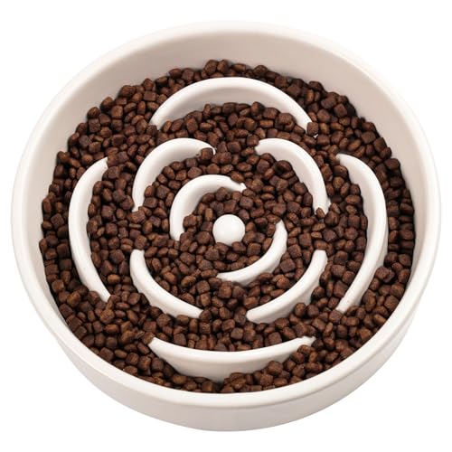 Weißer Keramik-Hundenapf für mittelgroße und große Rassen, 1,5 Tasse, 21 cm, langsames Fressen, Puzzle-Hundenapf für schnellen Fresser, Labyrinth-Schale für schnellen Fresser von DJJJOOYS