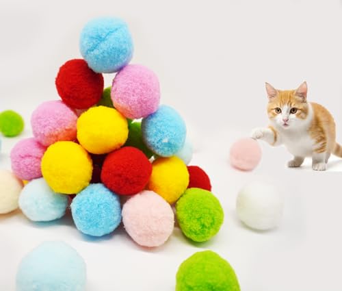 DJRDym Katzenspielzeugbälle, 30 Stück, hochwertige, weiche Pompom-Bälle für Kätzchen, 4,1 cm, lustiges, interaktives Katzen-Pompon-Spielzeug für gelangweilte Indoor-Katzen, Plüschbälle zum Basteln, DJRDym Katzenspielzeugbälle, 30 Stück, hochwertige, weiche Pompom-Bälle für Kätzchen, 4,1 cm, lustiges, interaktives Katzen-Pompon-Spielzeug für gelangweilte Indoor-Katzen, Plüschbälle zum Basteln, von DJRDym
